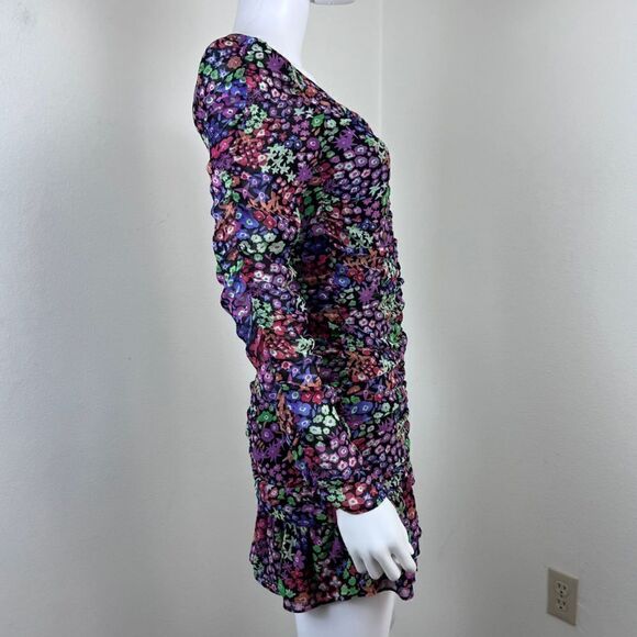 Zara Size XS Ruched Tiered Semi Sheer Resort Floral Print Draped Mini NEW Dress - Picture 8 of 15